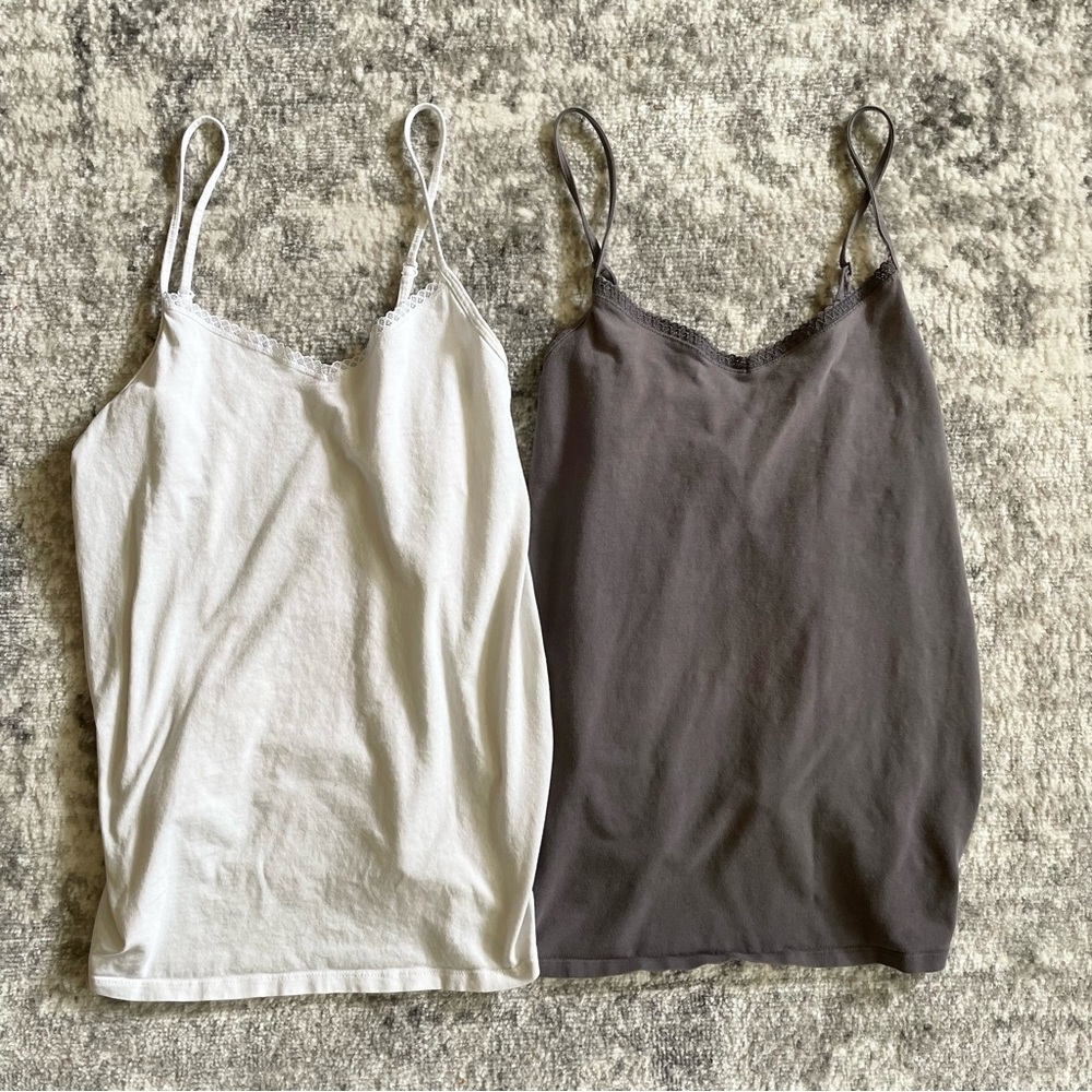 Lace Trim Spaghetti Strap Cami Top - White and Gray